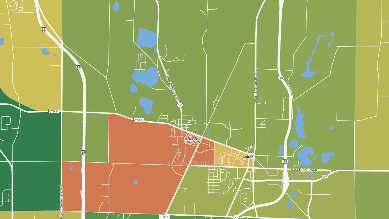 Milton Junction, WI Map of Theft Rates