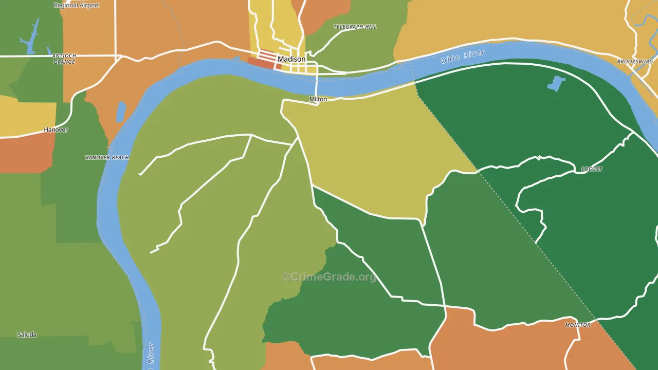Milton, KY Map of Theft Rates