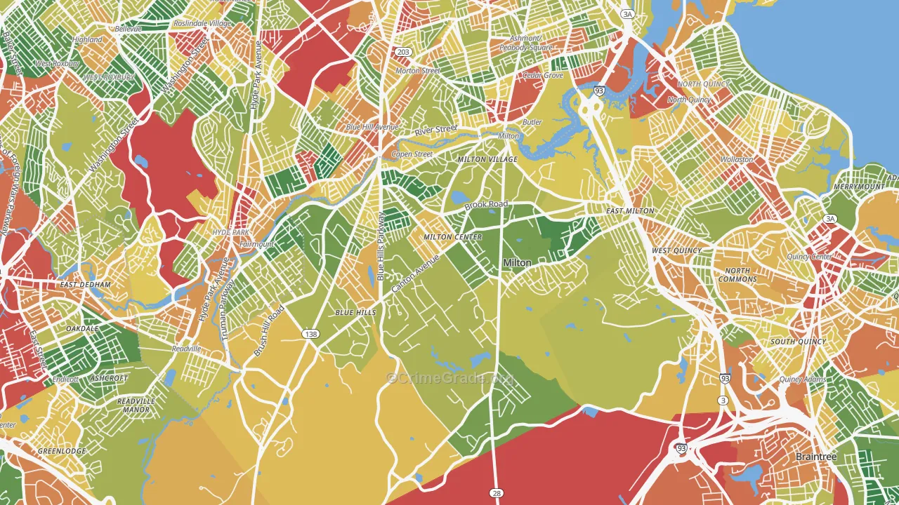 Milton, MA Map of Theft Rates