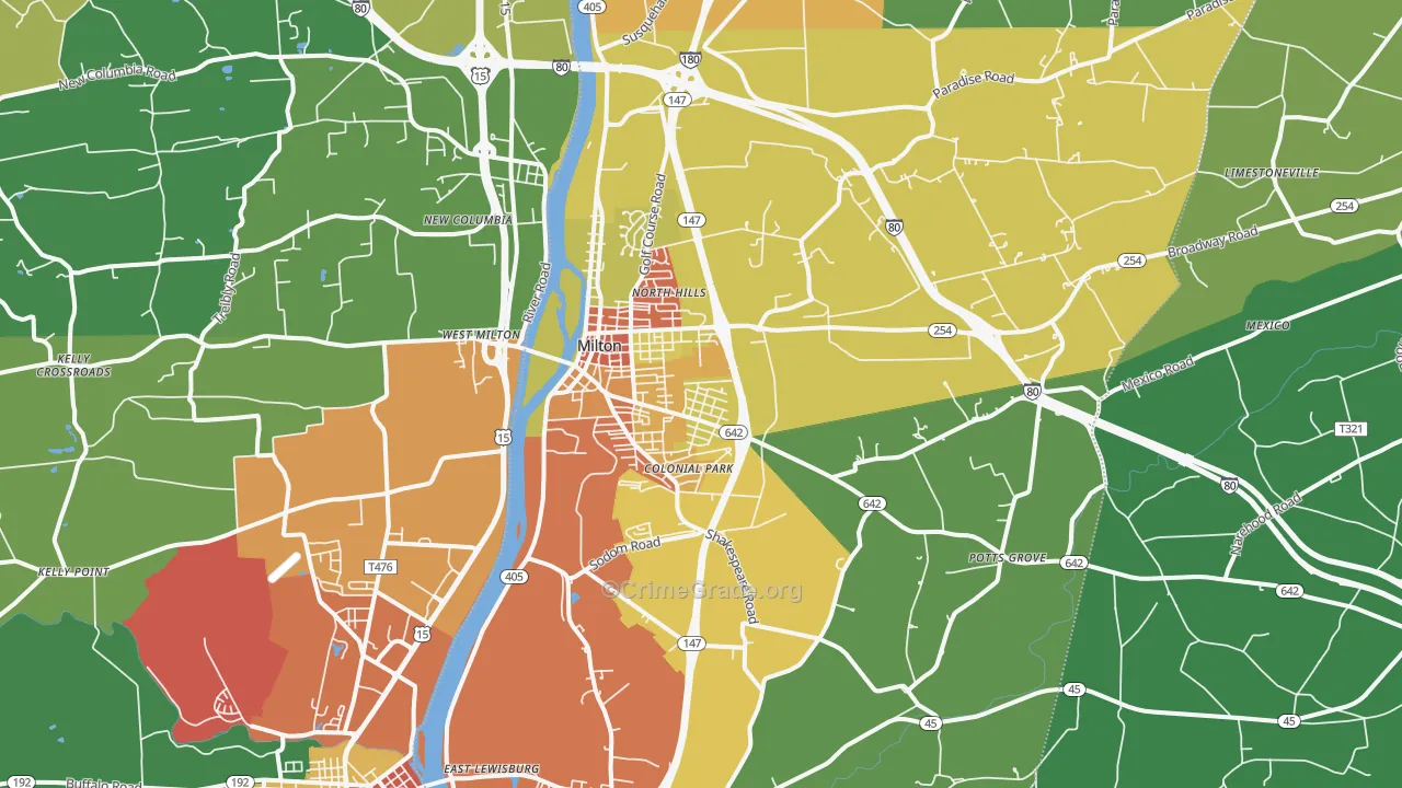 Milton, PA Map of Theft Rates