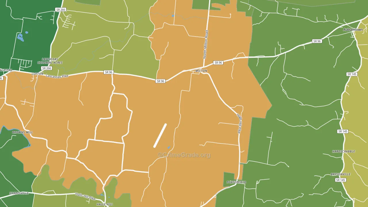 Milton, TN Map of Theft Rates