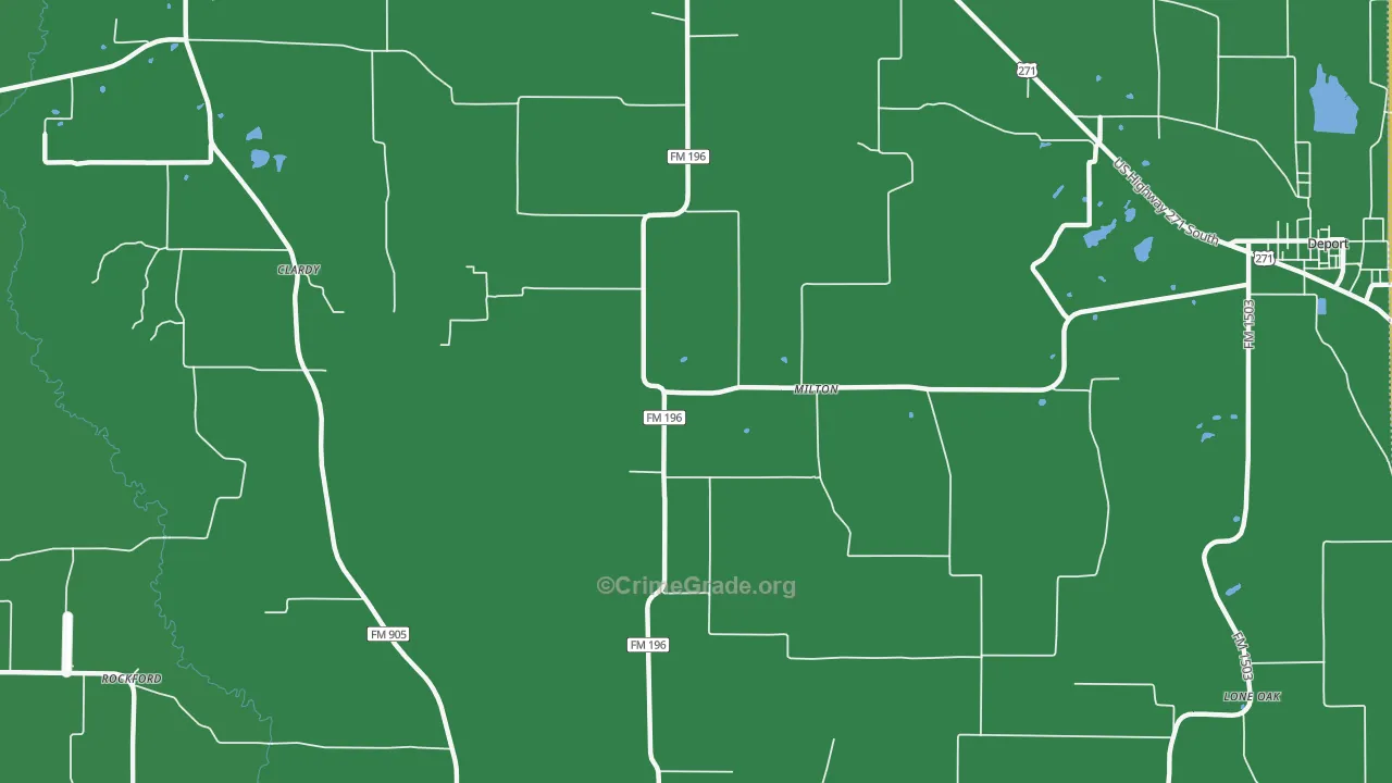 Milton, TX Map of Theft Rates