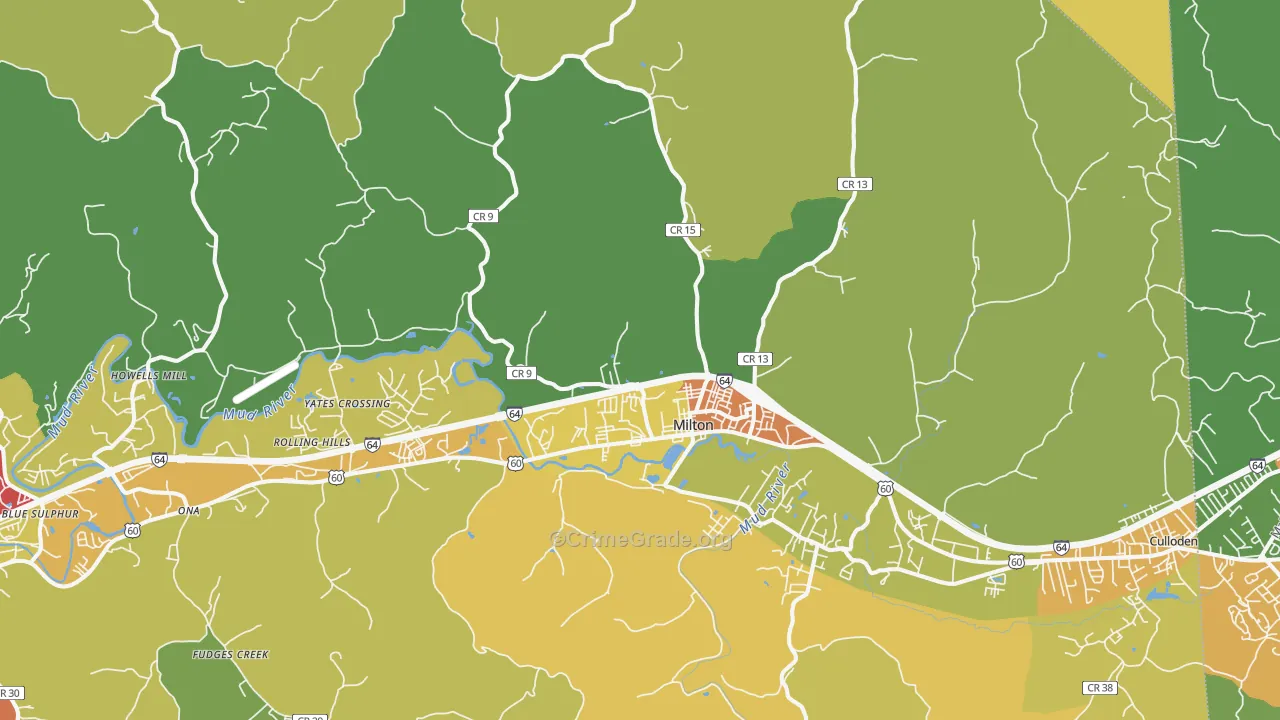 Milton, WV Map of Theft Rates