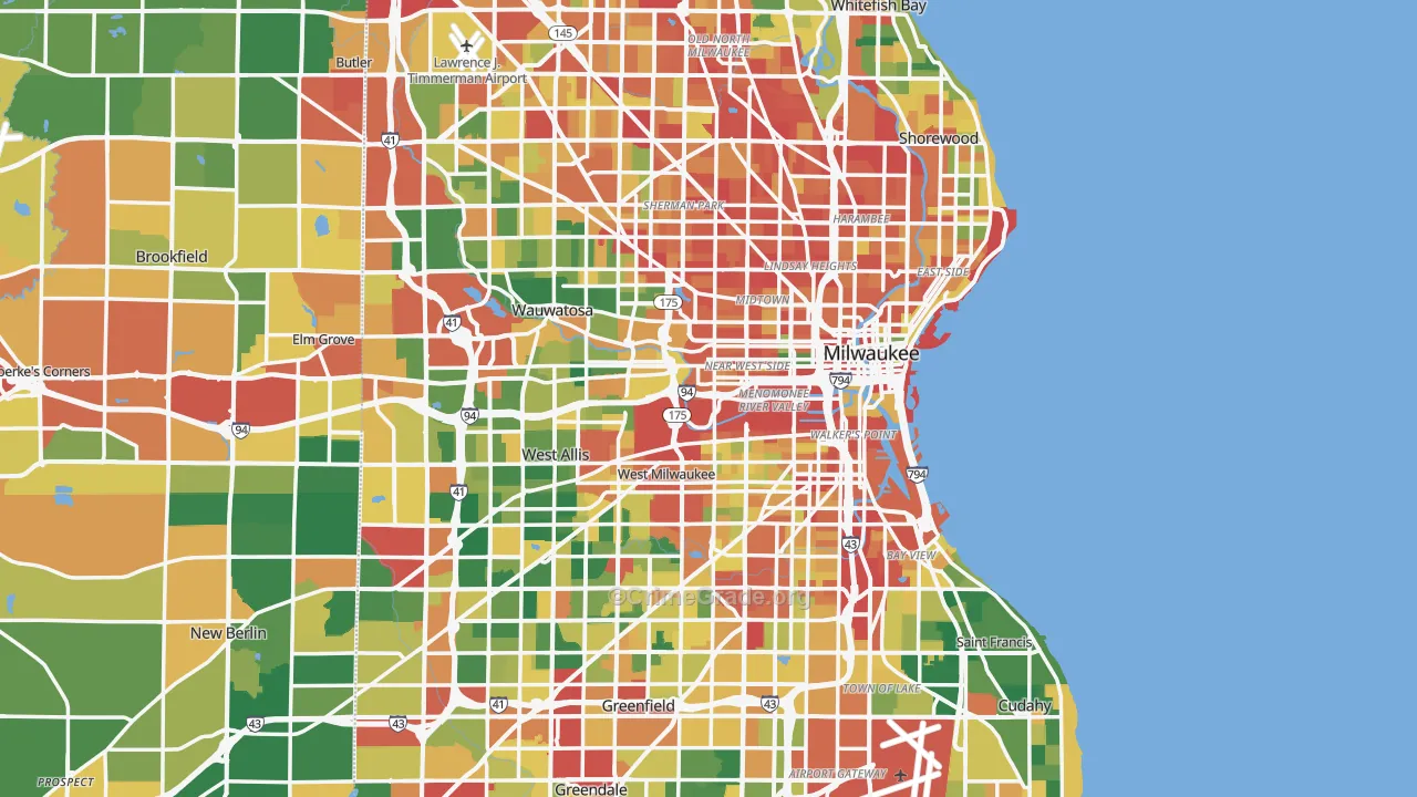 Milwaukee County, WI Map of Theft Rates