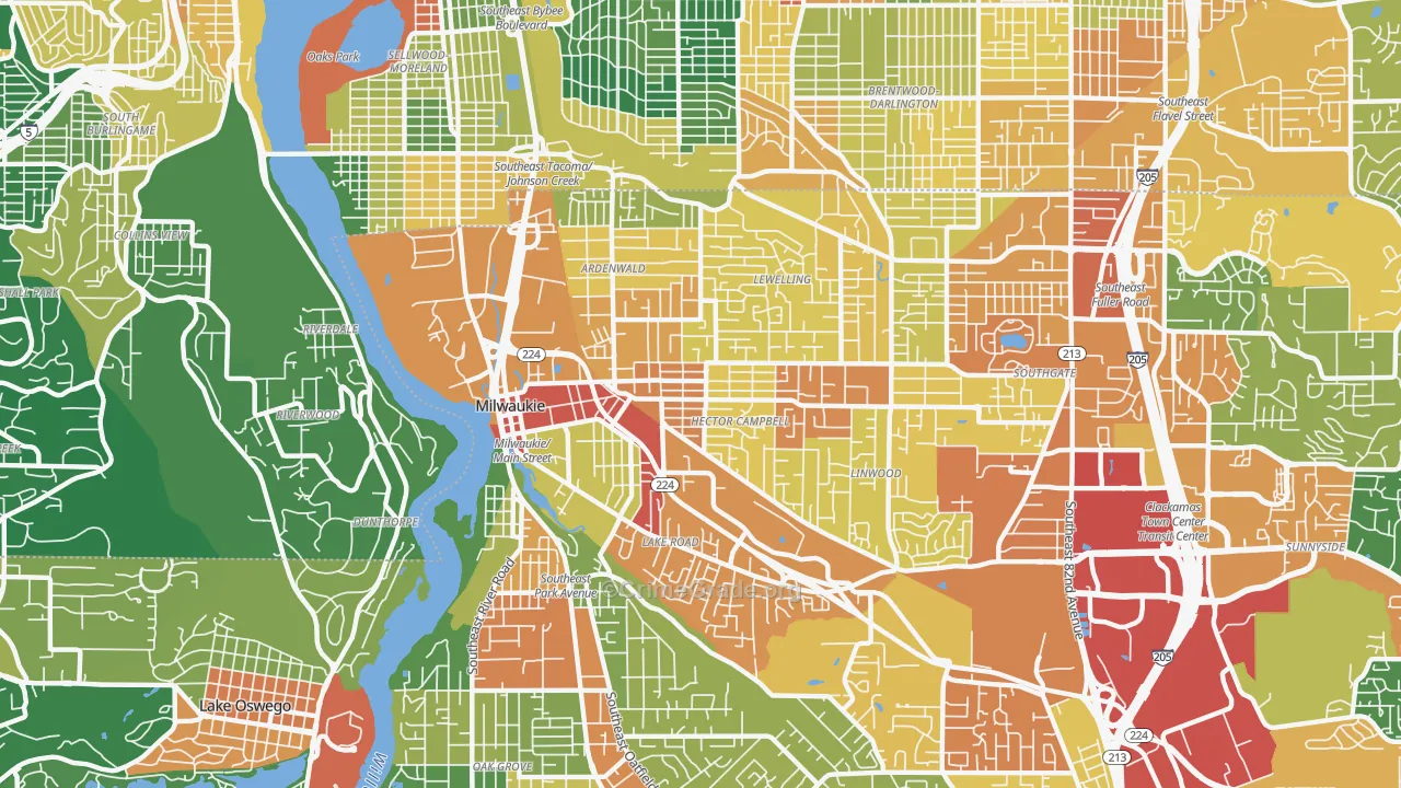 Milwaukie, OR Map of Theft Rates