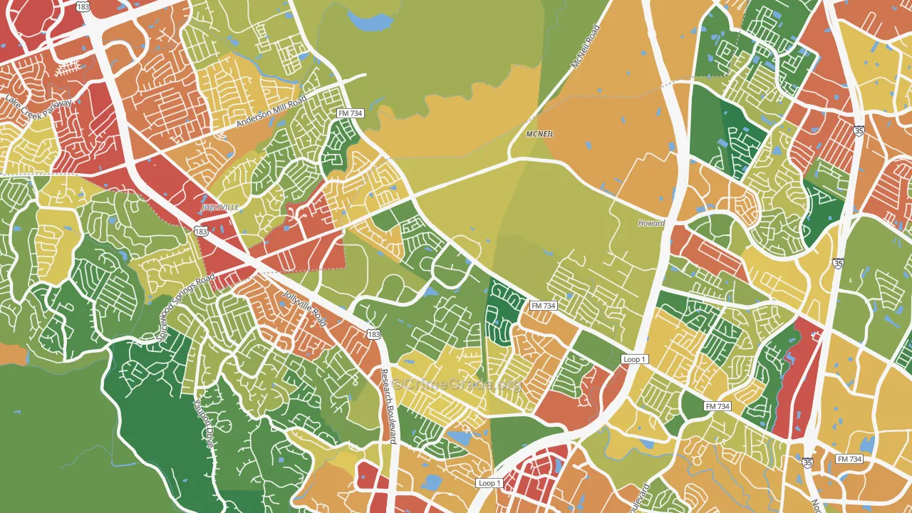 Milwood, Austin, TX Map of Theft Rates