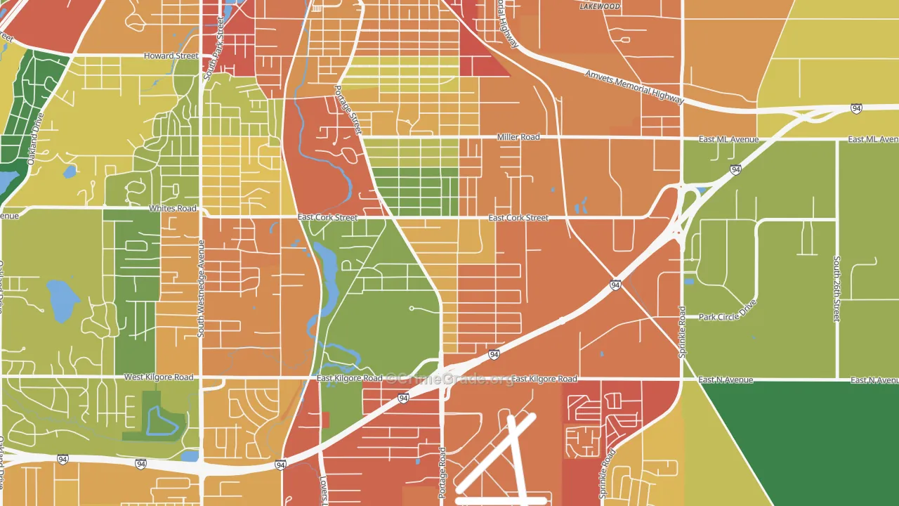 Milwood, Kalamazoo, MI Map of Theft Rates