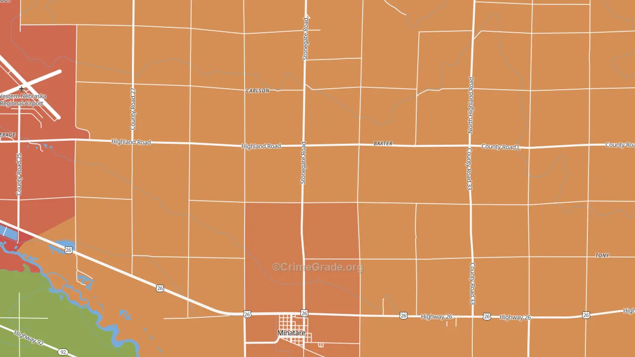 Minatare, NE Map of Theft Rates