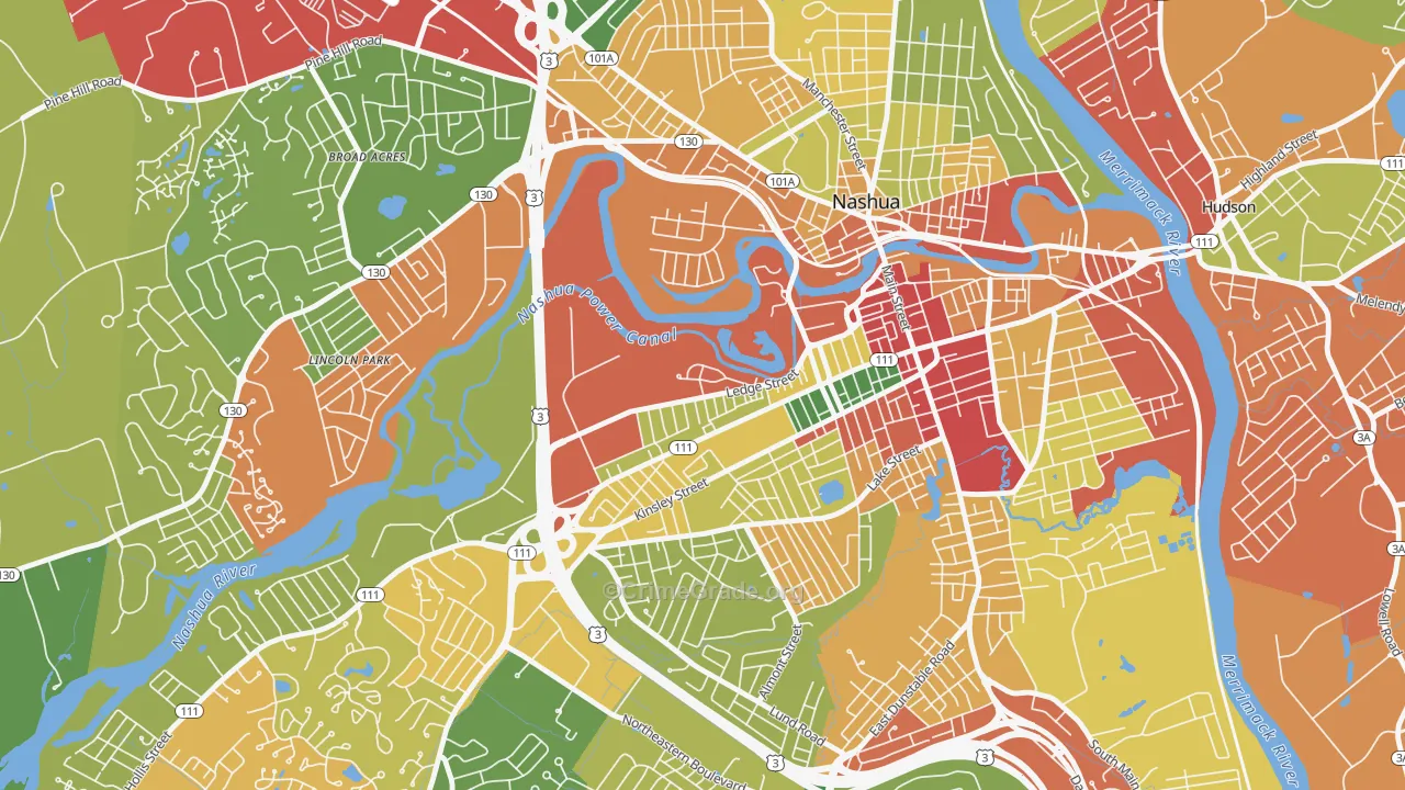 Mine Falls Park, Nashua, NH Map of Theft Rates