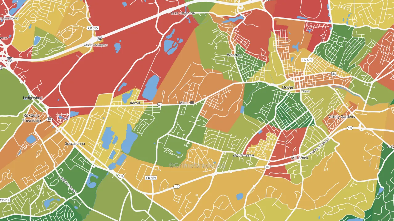 Mine Hill, NJ Map of Theft Rates