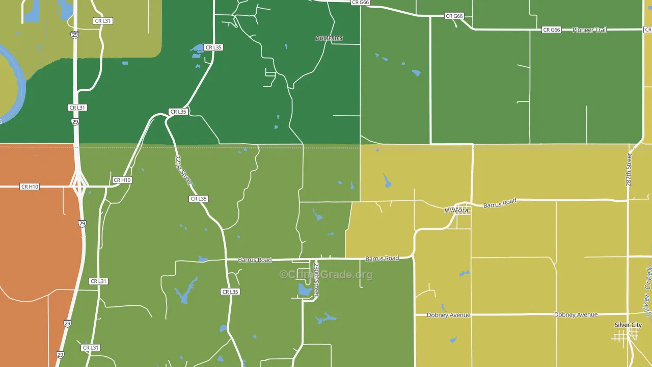 Mineola, IA Map of Theft Rates