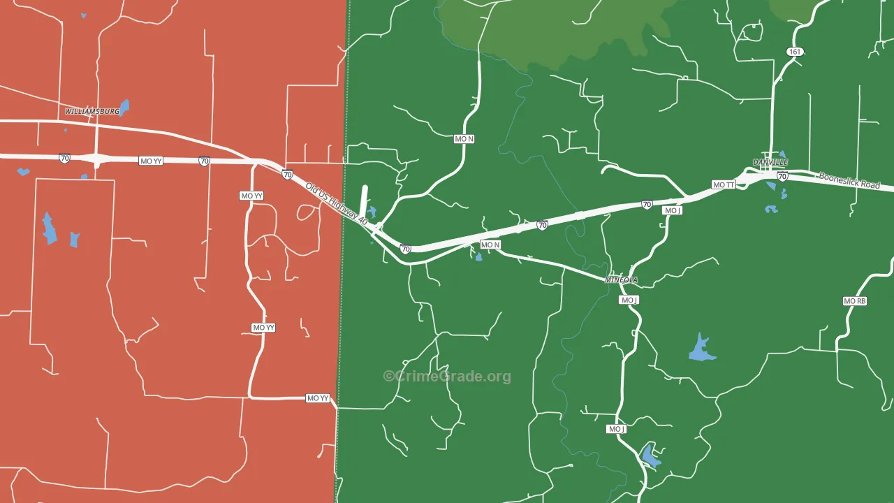 Mineola, MO Map of Theft Rates