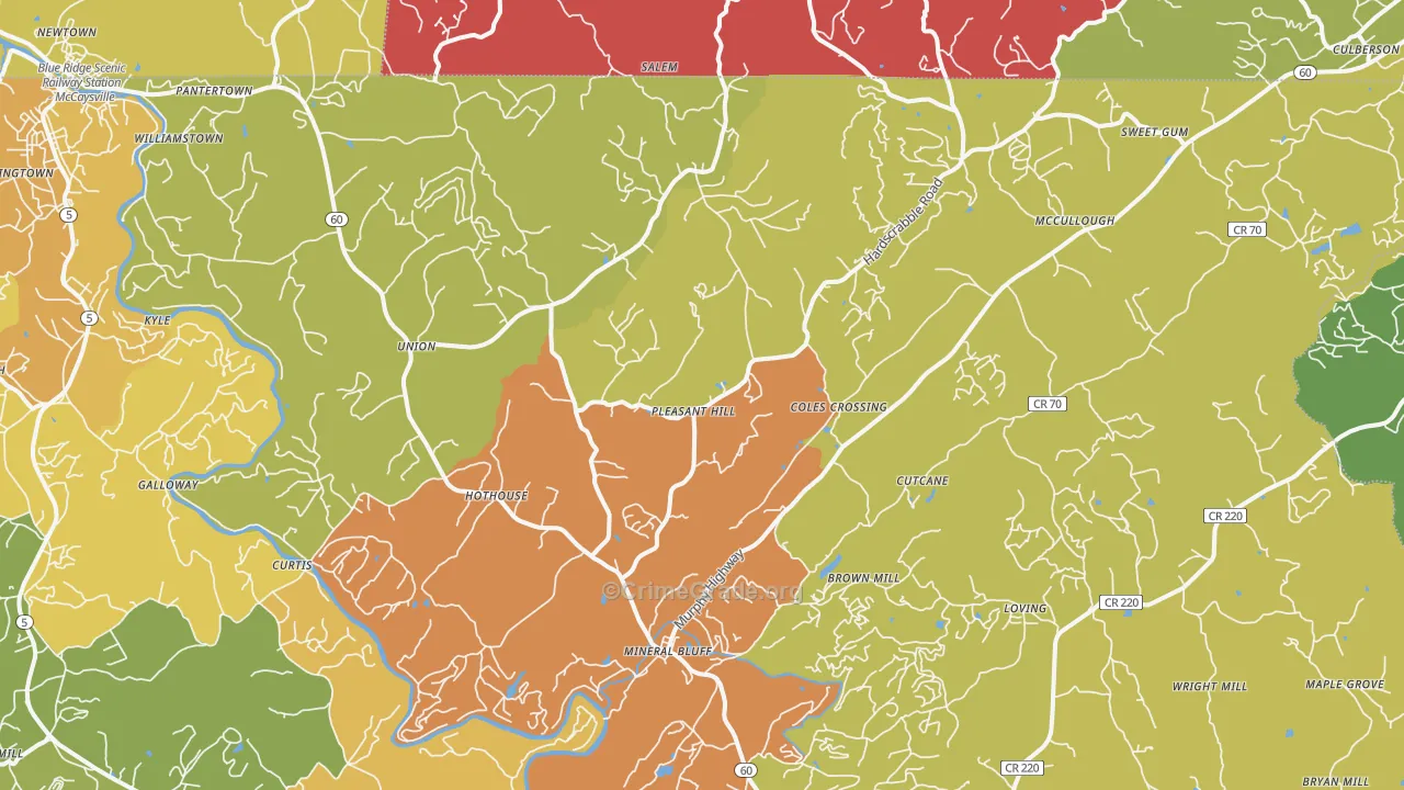 Mineral Bluff, GA Map of Theft Rates