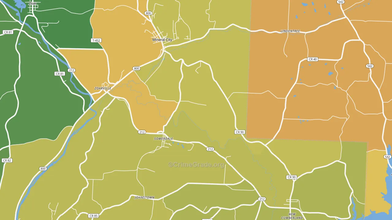 Mineral City, OH Map of Theft Rates