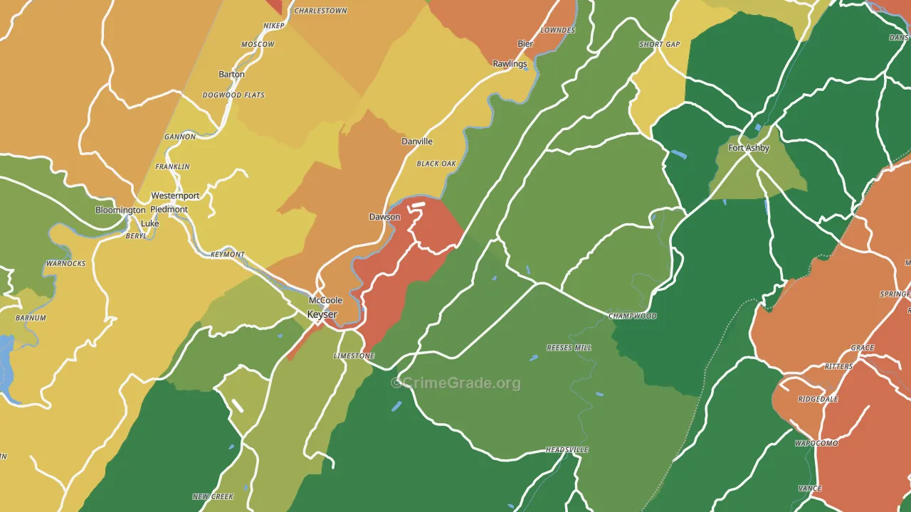 Mineral County, WV Map of Theft Rates