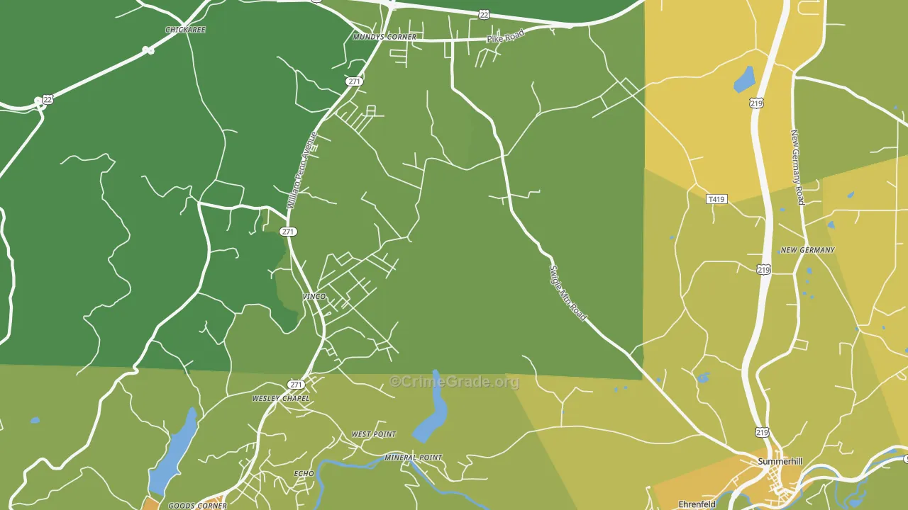 Mineral Point, PA Map of Theft Rates