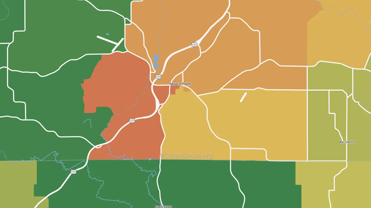 Mineral Point, WI Map of Theft Rates