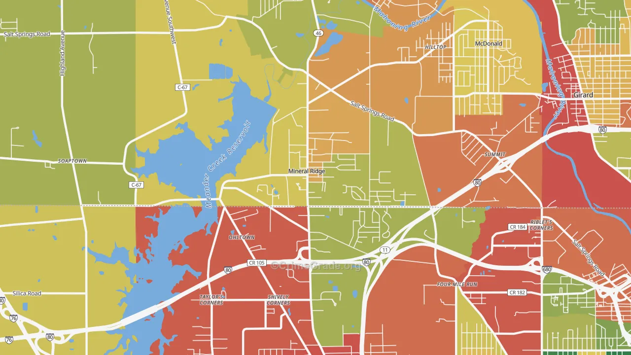 Mineral Ridge, OH Map of Theft Rates