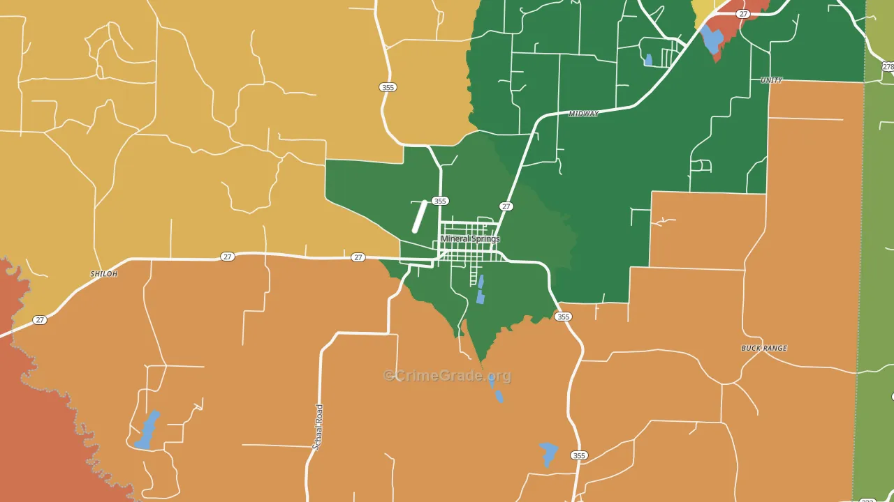 Mineral Springs, AR Map of Theft Rates