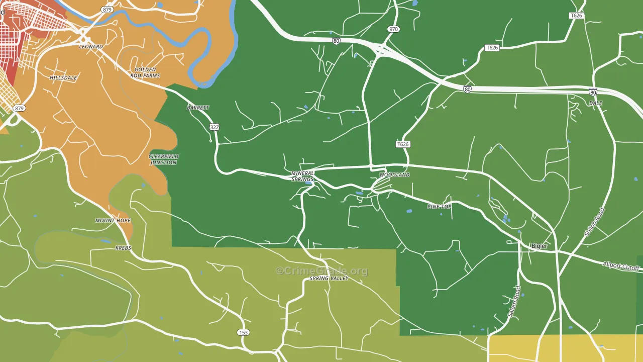 Mineral Springs, PA Map of Theft Rates