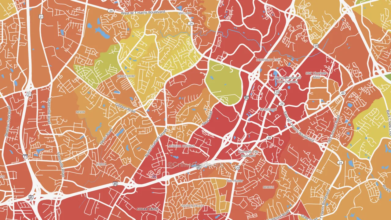 Mineral Springs-Rumble Road, Charlotte, NC Map of Theft Rates