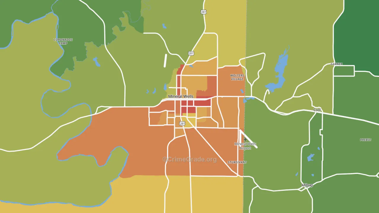 Mineral Wells, TX Map of Theft Rates
