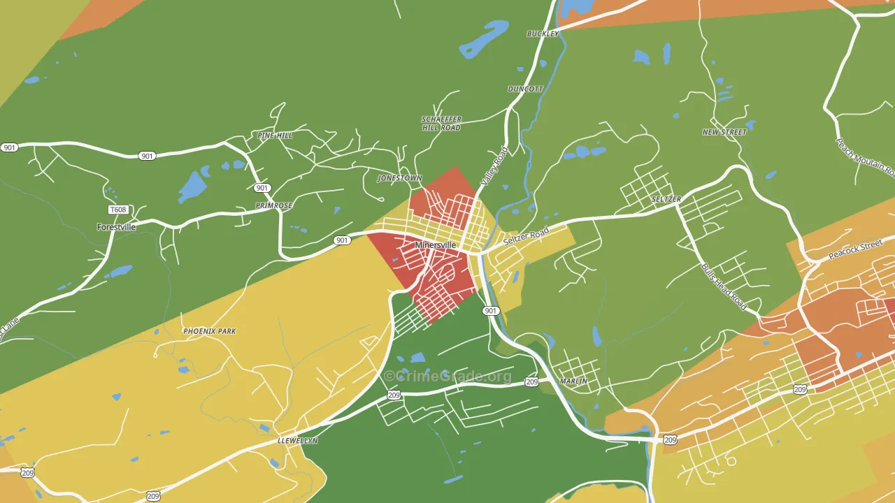 Minersville, PA Map of Theft Rates