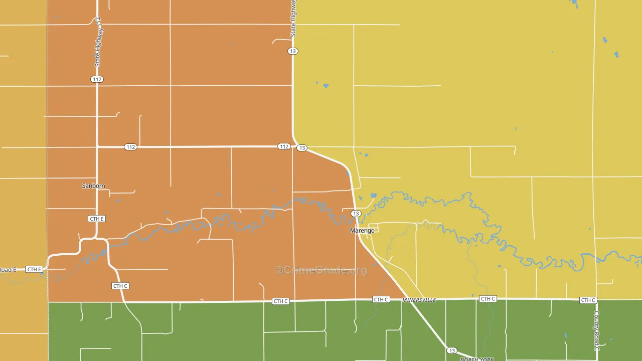Minersville, WI Map of Theft Rates