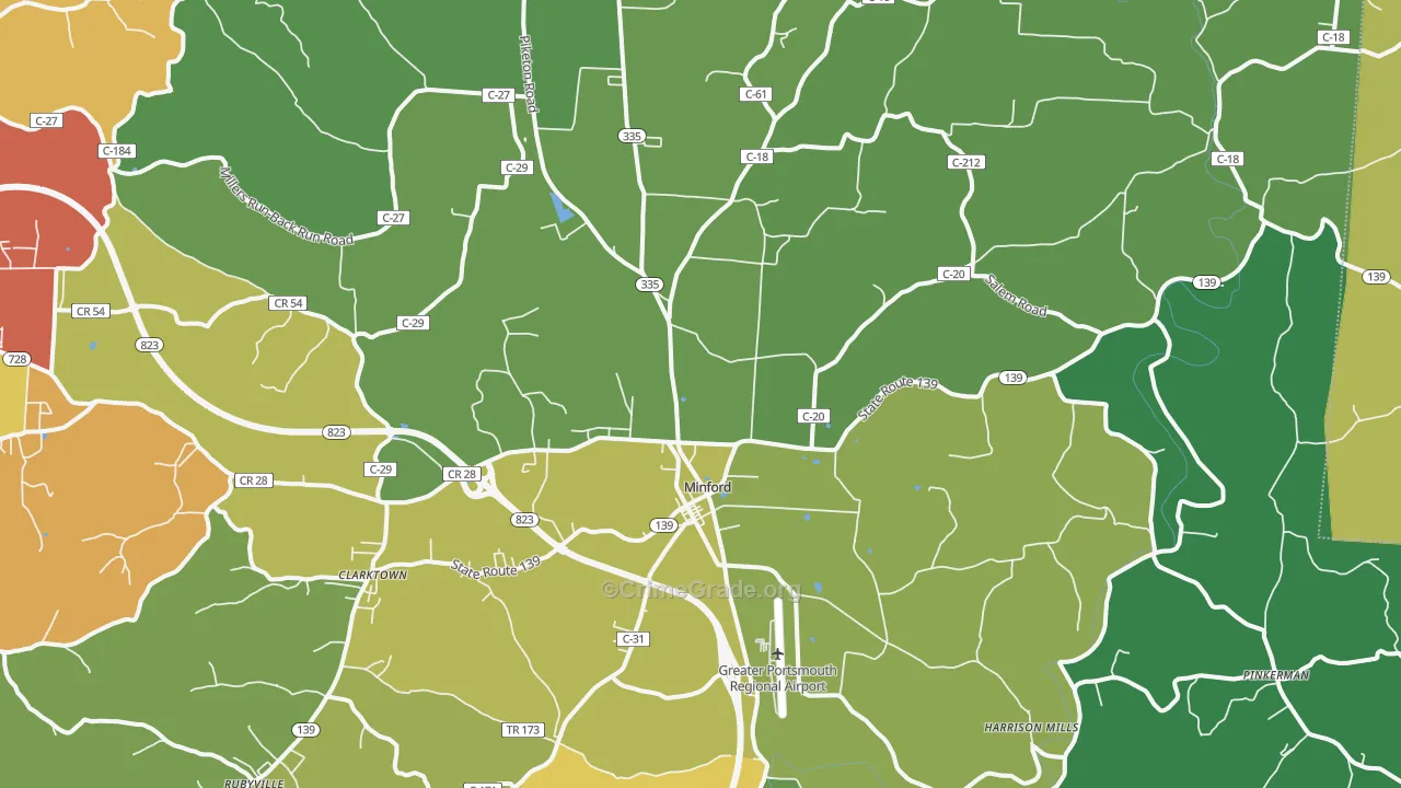 Minford, OH Map of Theft Rates