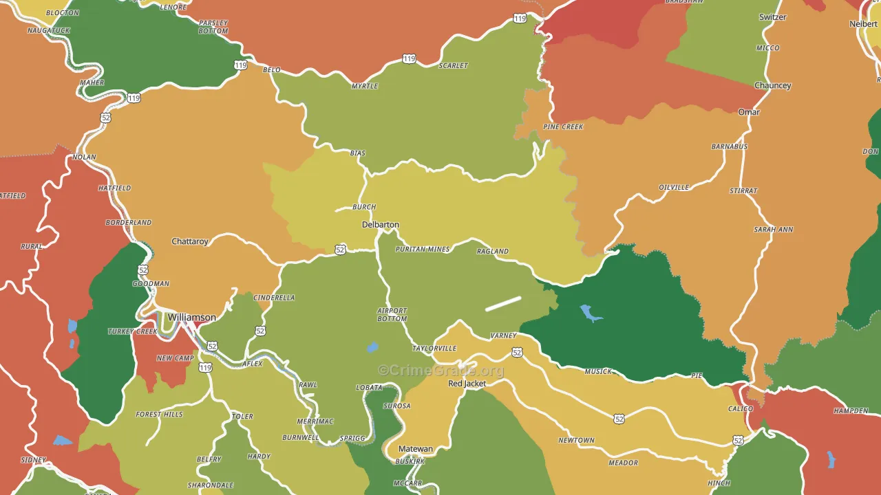 Mingo County, WV Map of Theft Rates