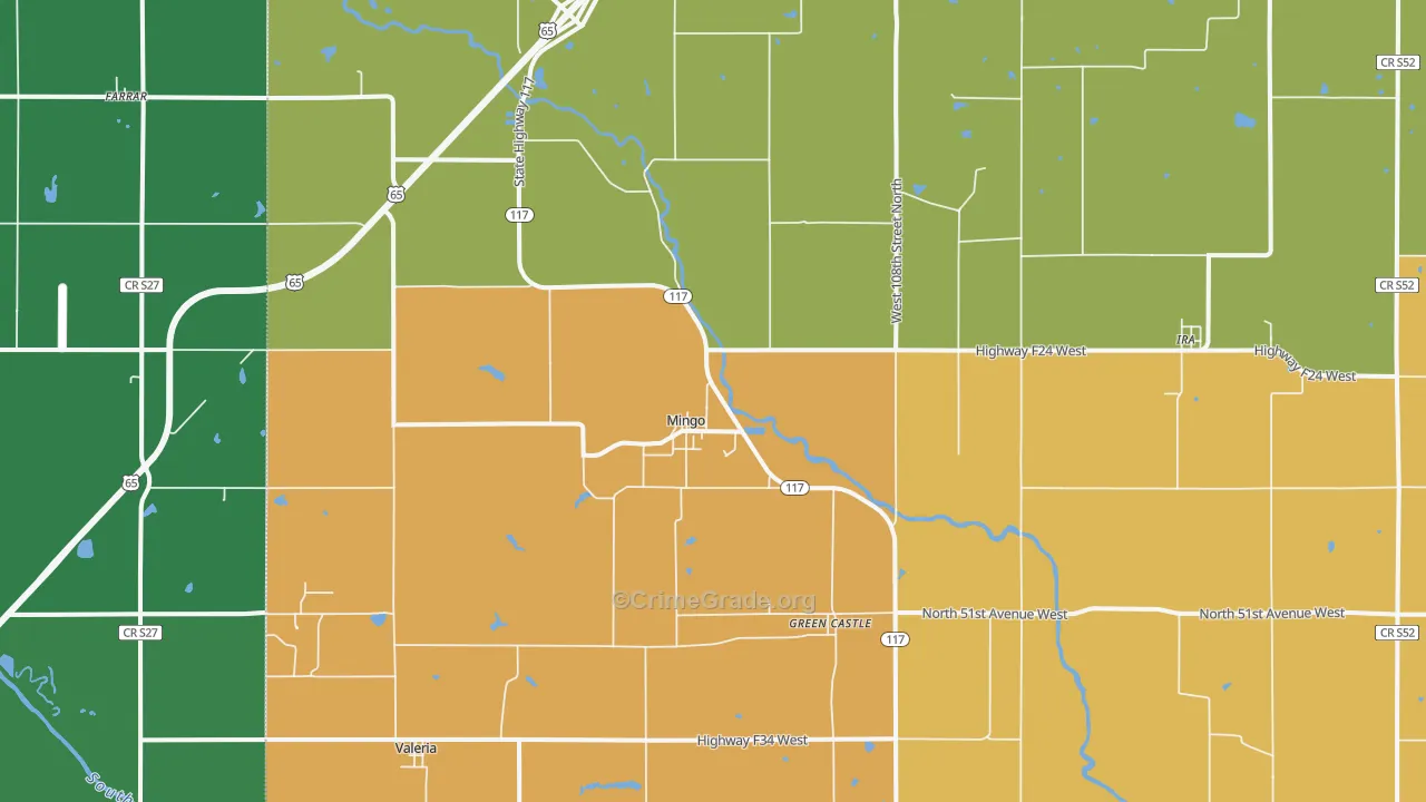 Mingo, IA Map of Theft Rates