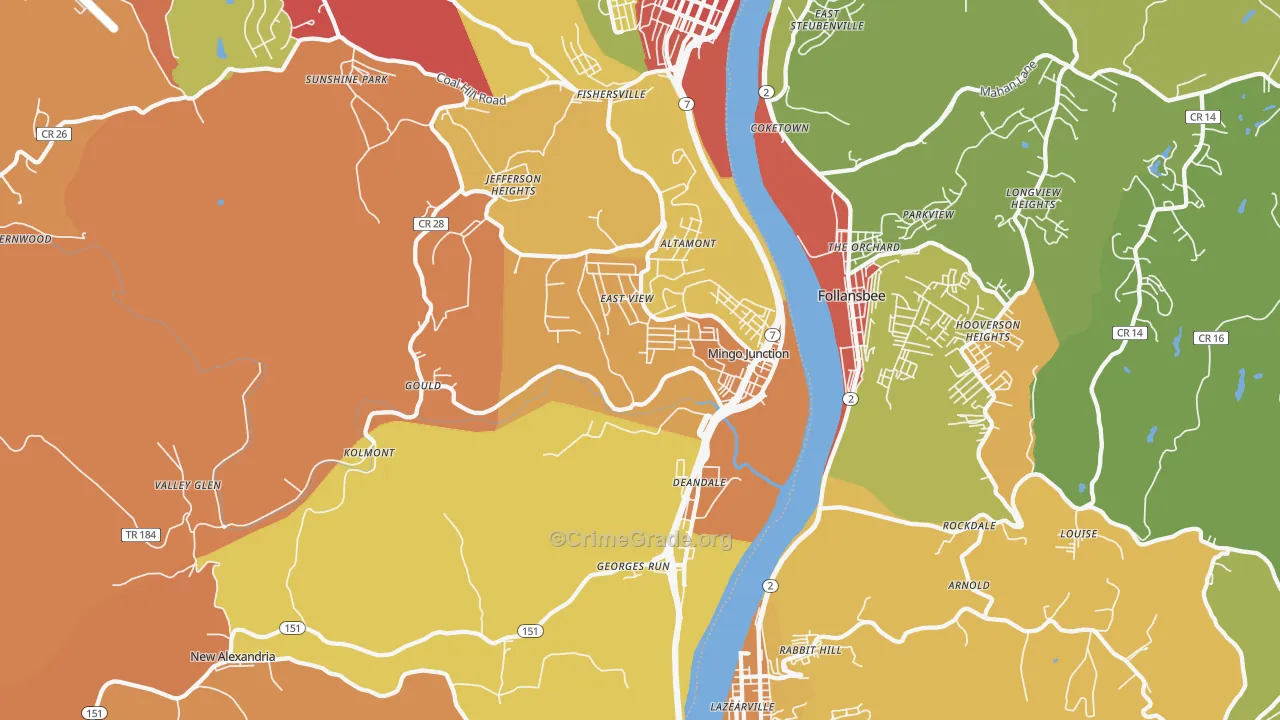 Mingo Junction, OH Map of Theft Rates