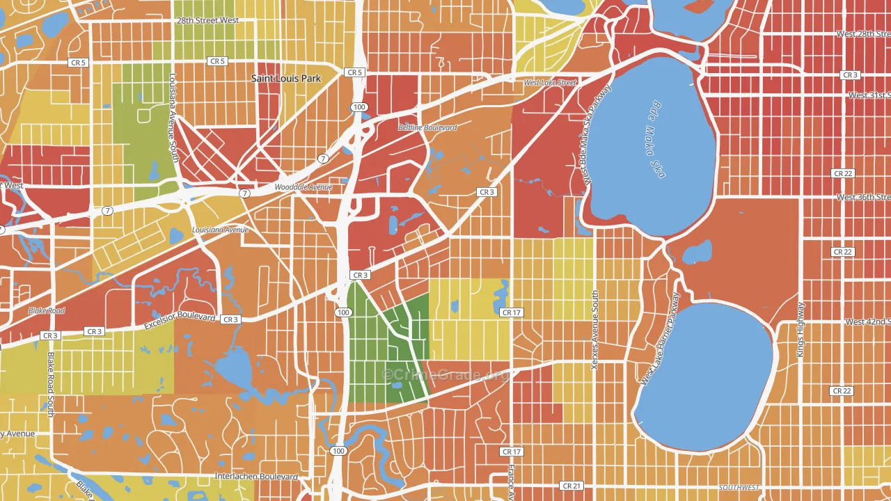 Minikahda Vista, St. Louis Park, MN Map of Theft Rates