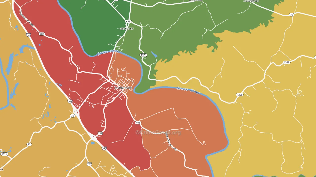 Mining City, KY Map of Theft Rates