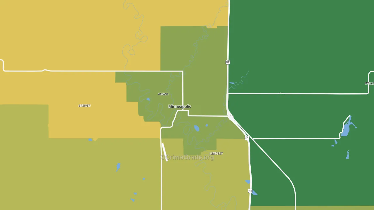 Minneapolis, KS Map of Theft Rates