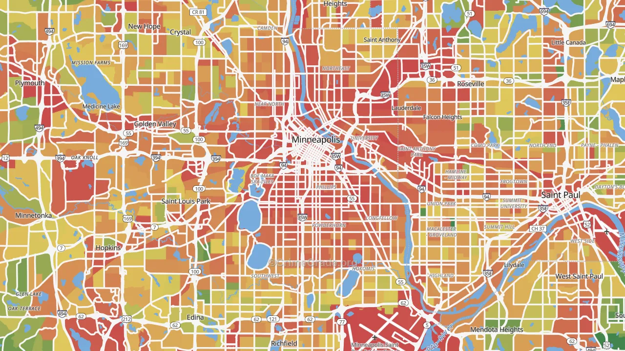Minneapolis, MN Map of Theft Rates