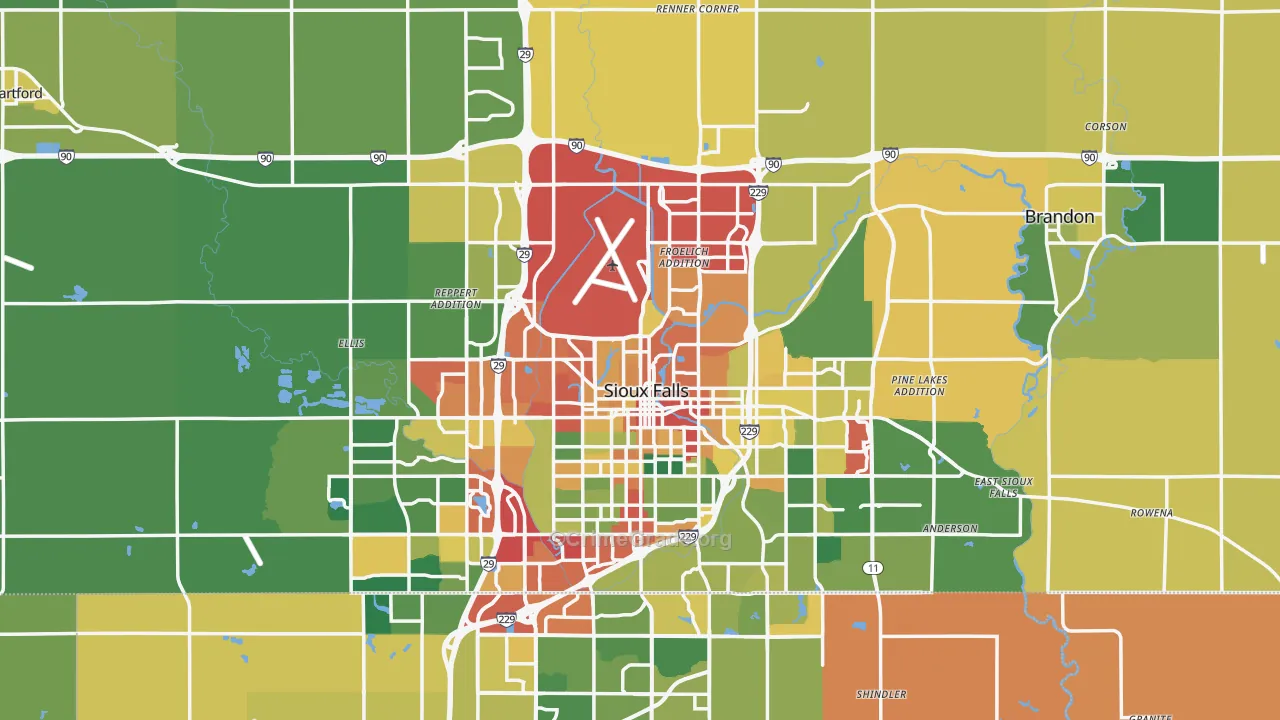 Minnehaha County, SD Map of Theft Rates