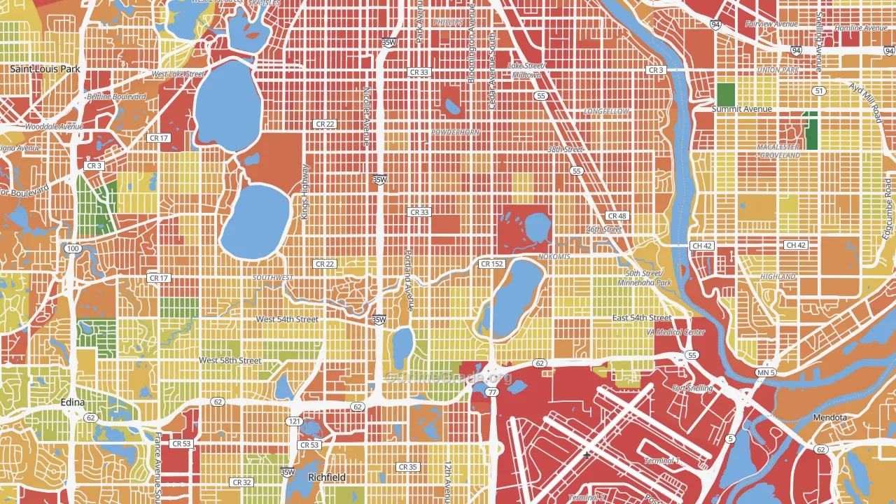 Minnehaha, Minneapolis, MN Map of Theft Rates