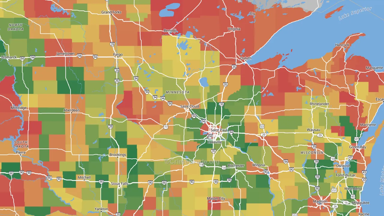 Minnesota Map of Theft Rates