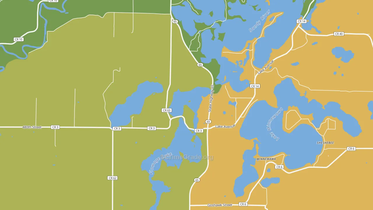 Minnewawa, MN Map of Theft Rates