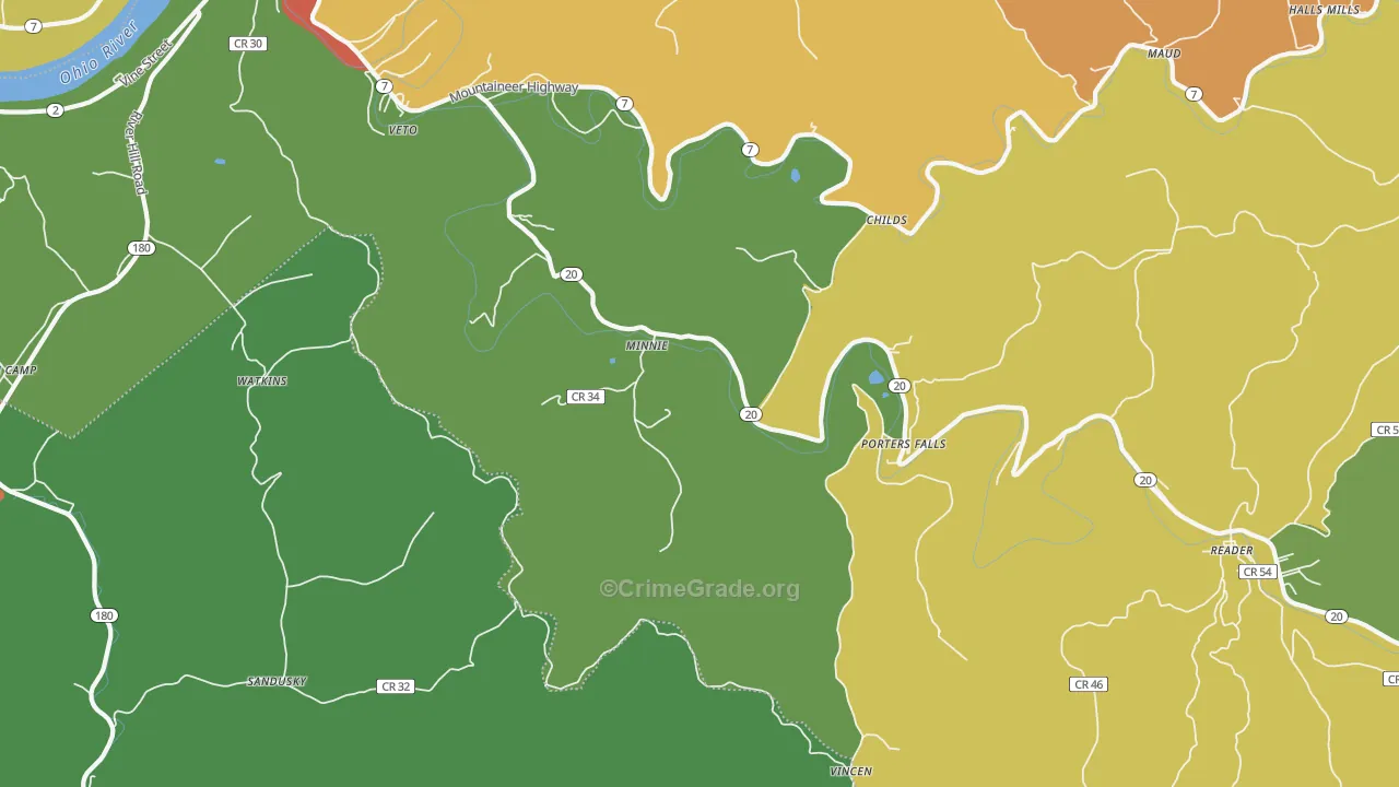 Minnie, WV Map of Theft Rates