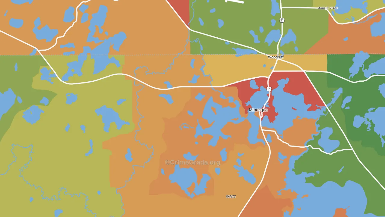 Minocqua, WI Map of Theft Rates