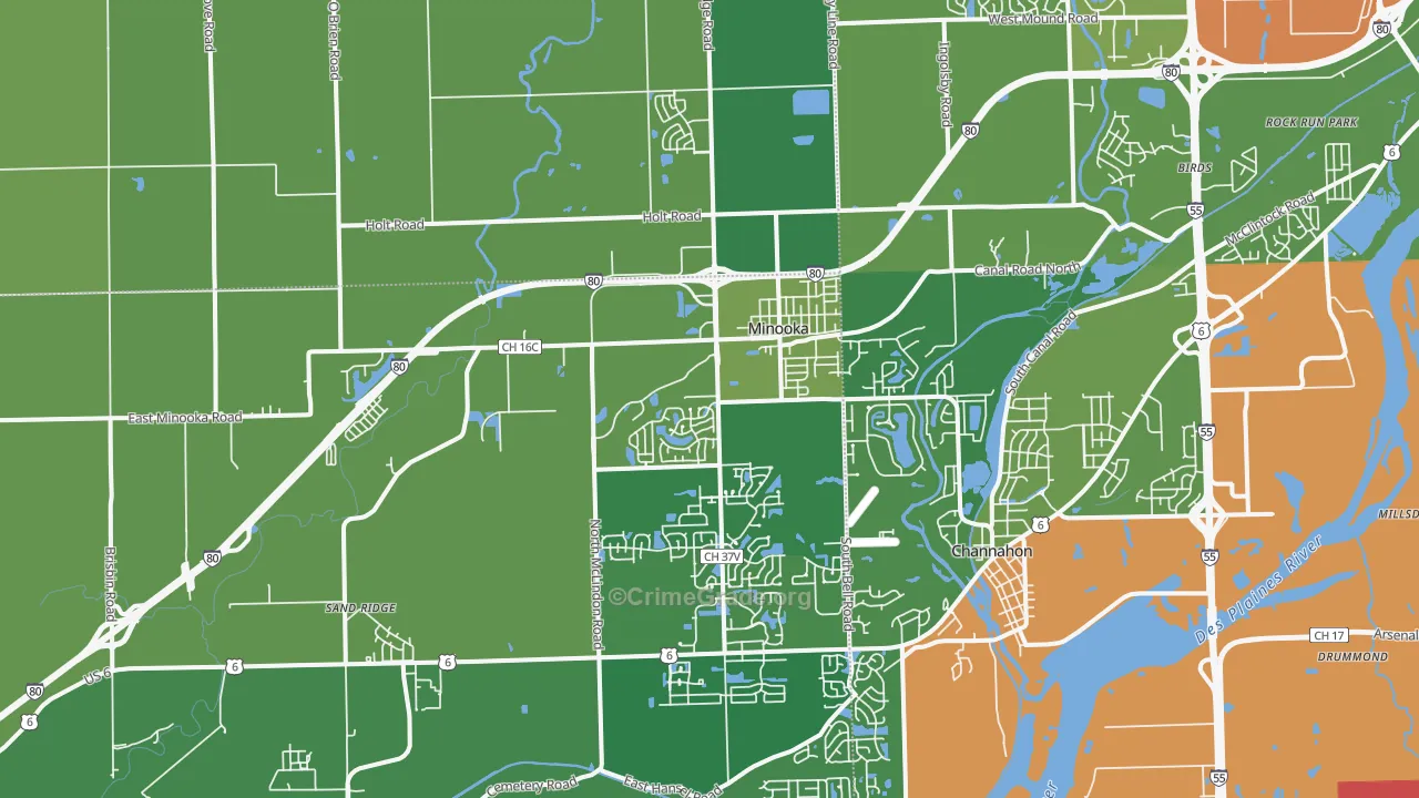 Minooka, IL Map of Theft Rates