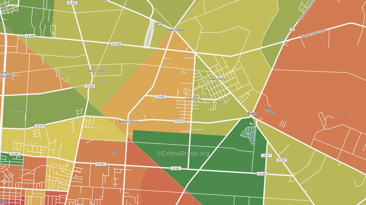 Minotola, NJ Map of Theft Rates