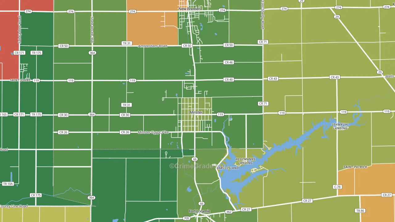 Minster, OH Map of Theft Rates