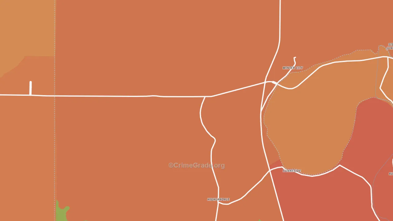 Minter City, MS Map of Theft Rates