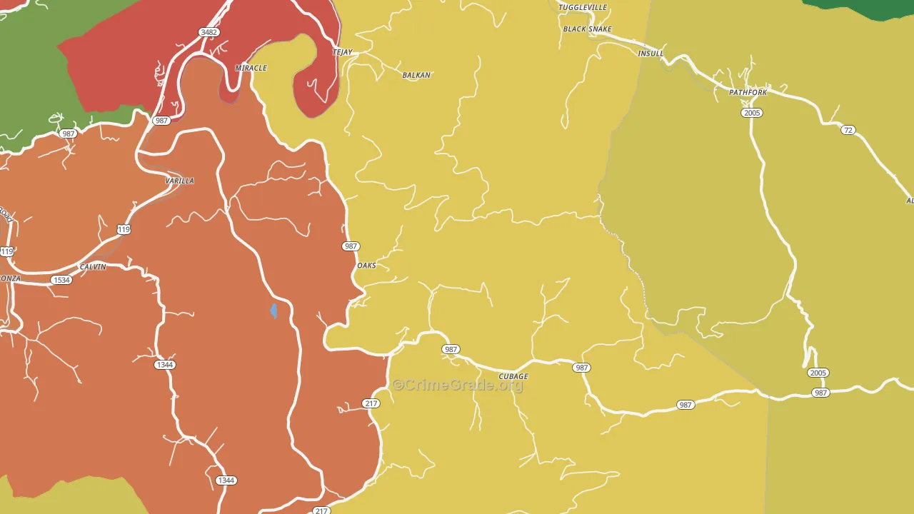 Miracle, KY Map of Theft Rates