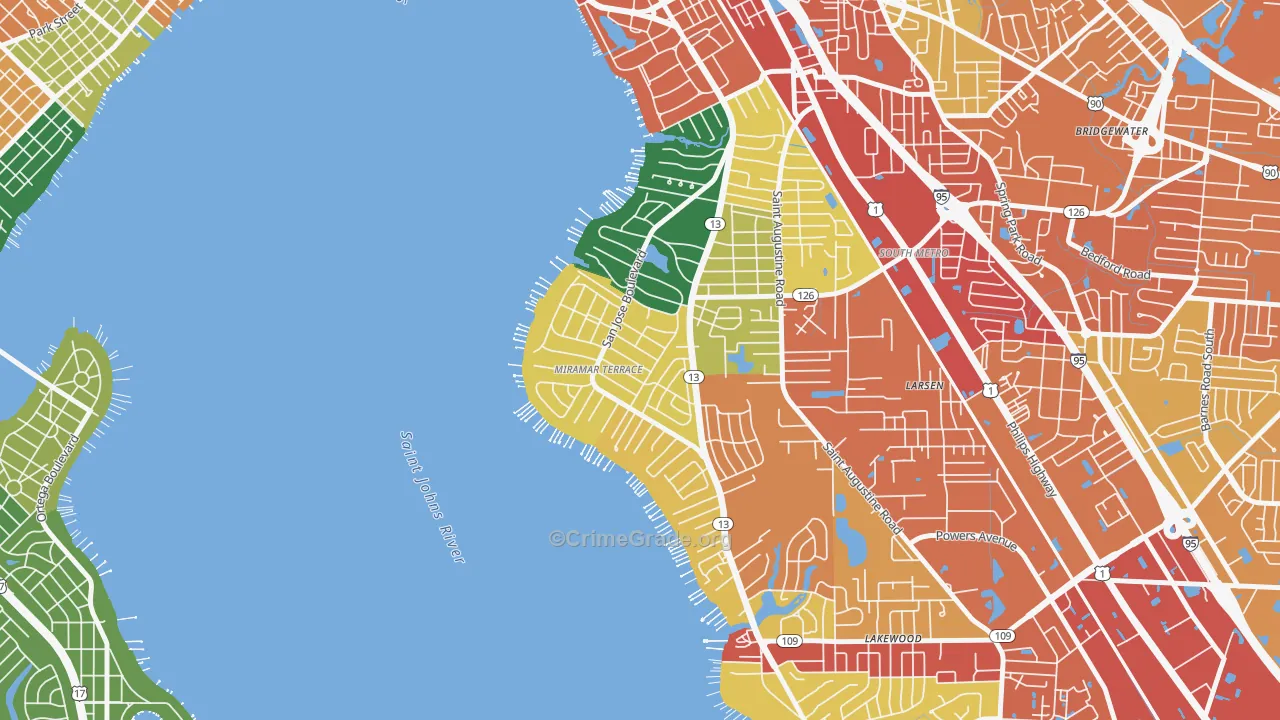 Miramar, Jacksonville, FL Map of Theft Rates