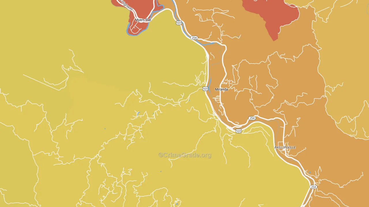 Miranda, CA Map of Theft Rates