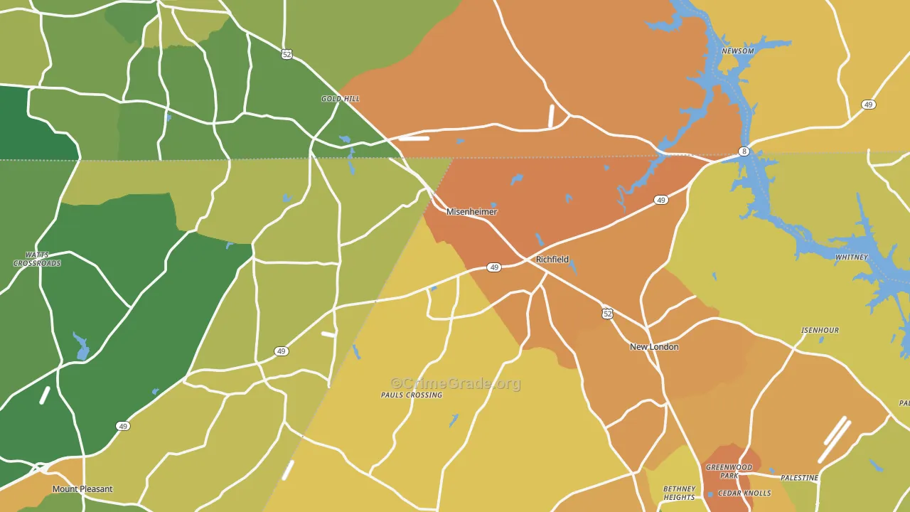 Misenheimer, NC Map of Theft Rates